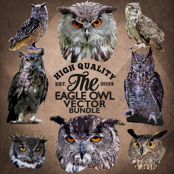 Eagle Owl Vector Bundle High Quality .EPS .SVG Files 9 Vector Files Zoo Animal Shirt Designs Poster Wild Clipart Bird Body Face Cricut