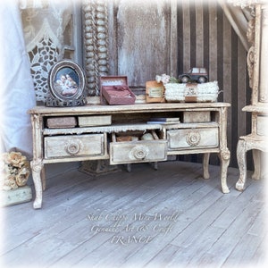 Tradition - Sideboard with three opening drawers, top stop, Provence Pays D&#39;AIX - Miniature Furniture - Shabby Chic - Dollhouse 1/12th - OOAK
