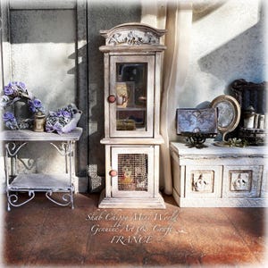 In Provence - Display cabinet, dresser, Provence style wire mesh pantry - Miniature furniture - Shabby Chic - Dollhouse 1/12th - OOAK