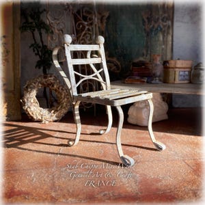December - Traditional wrought iron chair, Provence style seat, Pays D&#39;AIX - Miniature furniture - Shabby Chic - Dollhouse 1/12th - OOAK