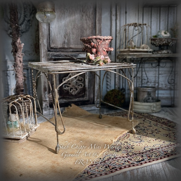 Étale de maraicher type fer forgé Style Provence Tradition - table, établi - Mobilier Miniature - Shabby Chic - Dollhouse 1/12e - OOAK