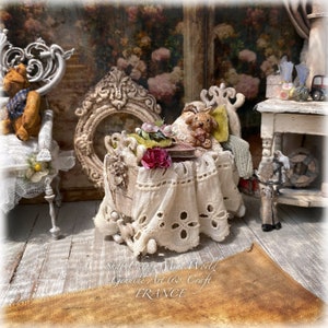 Le Coin Des Minots - Romantic cradle children's toy fixed composition - Shabby Chic - Dollhouse 1/12th - OOAK