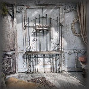 Provençal style wrought iron baker&#39;s pan to attach to the wall - Miniature furniture - Shabby Chic - Dollhouse 1/12th - OOAK
