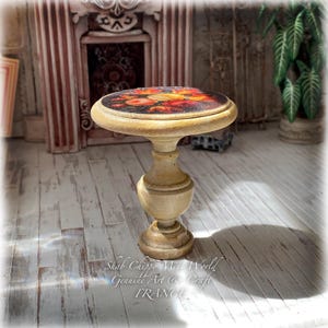 August 25 - Coffee table, Provence style pedestal table with floral top - Miniature furniture - Shabby Chic - Dollhouse 1/12th - OOAK