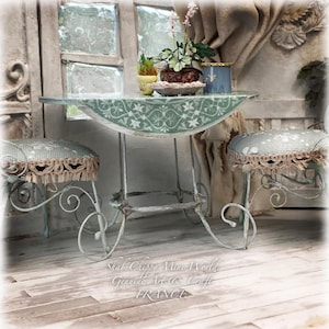 SAUGE - Old wrought iron and ceramic mosaic table, Provence style - Miniature furniture - Shabby Chic - Dollhouse 1/12th - OOAK