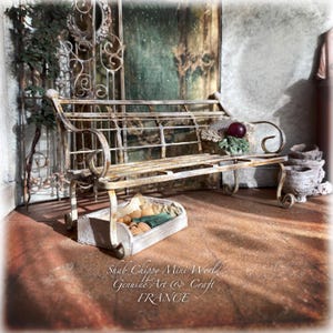 December - Traditional wrought iron bench in the style of Provence, Pays d&#39;AIX - Miniature furniture - Shabby Chic - Dollhouse 1/12th - OOAK