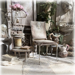 Esprit Brocante - Medallion chair, Provence Pays D&#39;AIX style seat - Miniature furniture - Shabby Chic - Dollhouse 1/12th - OOAK