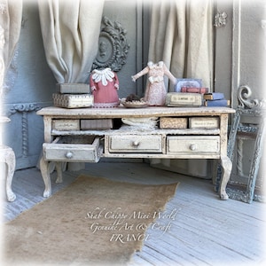 Tradition - Sideboard with three opening drawers, tray stop, Provence Pays D&#39;AIX - Miniature Furniture - Shabby Chic - Dollhouse 1/12th - OOAK