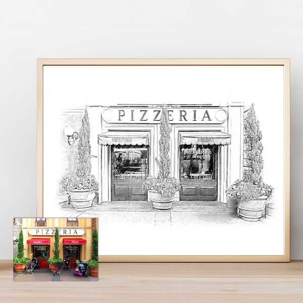 Custom Storefront Sketch, Drawing From Photo, Business Front, Commercial Building Painting, Restaurant, Bar, Boutiques, For Business Owner