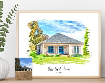 Custom Watercolor House Portrait, Watercolor House Painting, Personalized Housewarming, First Home Gift, Realtor Closing Gift