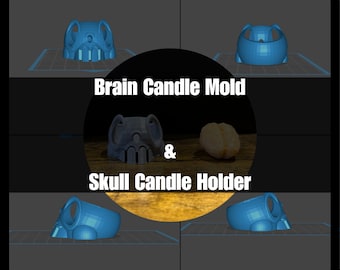 Portavelas de calavera con juego de moldes cerebrales - Archivos STL imprimibles en 3D