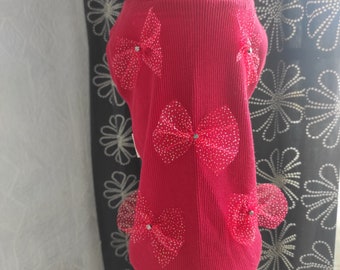Débardeur en coton pour chien, chemise pour animal de compagnie en coton rouge avec noeuds, chemise pour chien personnalisée, vêtements pour chien et chat, chemisier pour chien, cadeau pour animal de compagnie, mode pour animal de compagnie