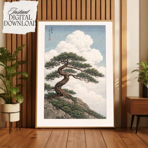 Japandi Wall Art Bonsai Tree Printable, Japanese Woodblock Print, Wabi Sabi Minimalist Poster, Scandinavian Zen Decor, Digital Download