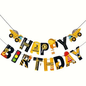Construction Birthday Garland Digger Dump Truck Happy Birthday Banner Boy Party Construction Theme Happy Birthday Garland Banner Decoration
