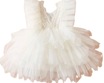 Baby Girl White 1st Birthday Dress Princess One Photoshoot Cake Smash  Outfit Baby Girl Tulle Lace Layered Formal Dress Wedding One Birthday
