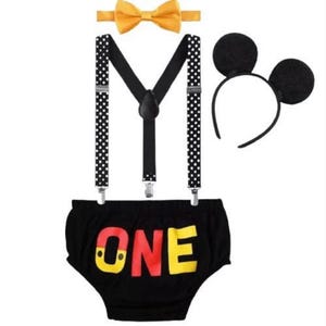 Mickey Mouse One Birthday Outfit | Baby Boy Mickey Mouse One Cake Smash Costume |Mickey 4pc Set |Mickey Mouse Photoshoot 1st Birthday Outfit