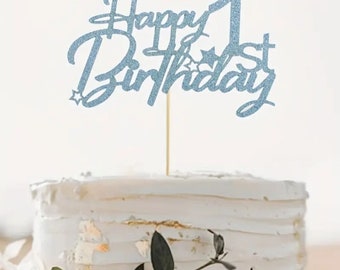 Feliz 1er cumpleaños pastel topper decoración 1er cumpleaños sesión de fotos pastel smash cake topper feliz cumpleaños bebé niño príncipe congelado azul 1 tema