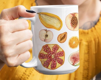 Fruit Mug, Sliced Fruit Botanical Mug, Cottagecore Cup, Plant Mug Gift for Nature Lovers, Housewarming Gift for Foodie