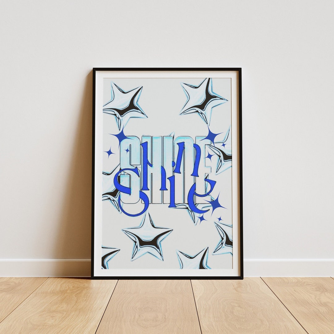 Blue Shine Balloon Printable Wall Art, Preppy Blue Bedroom Decor