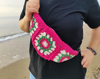 Crochet Granny Square Crossbody Bag: Boho Chic Cotton Shoulder Bag