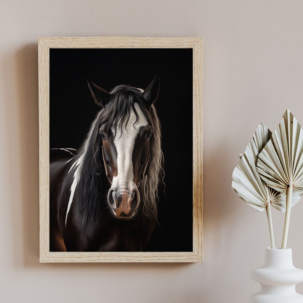 Clydesdale horse portrait. Elevate your space with stunning digital art featuring majestic Clydesdale horses, perfect for unique wall decor.