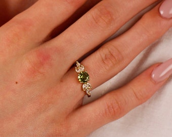 Emerald Diamond Ring, Dainty Gemstone Ring, Emerald Marquise Ring, Green Diamond Ring, May Birthstone, Anniversary Gift, Promise Ring