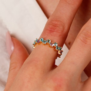 Blue Baguette Diamond Ring, Cluster Eternity Ring, Blue Gradient Diamond Ring, CZ Sapphire Ring, Statement Ring, Chunky Diamond Ring image 1