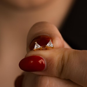 Tiny Diamond Stud Earrings, Triangle Diamond Studs, Mini Studs, Minimalist Crystal Earrings, Stud Earrings for Women, Dainty Earrings