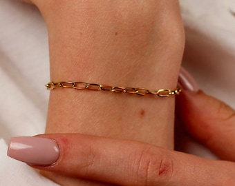 18Kゴールドペーパークリップブレスレットチェーン、女性用繊細な