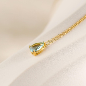 Aquamarine necklace, Aquamarine Drop Pendant Necklace, Blue Diamond Necklace, March Birthstone Necklace, Simple Gemstone Necklace