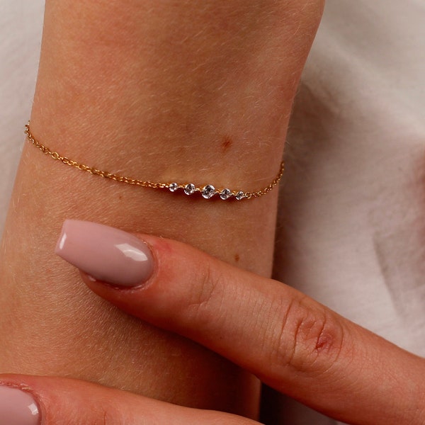 Gold Diamond Bar Bracelet, Graduated Diamond Bracelet, Dainty Crystal Bracelet For Women, Small Diamond Bracelet, Minimalist Bracelet