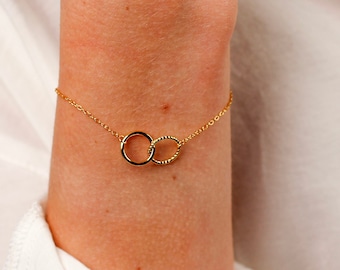 Interlocking Circle Bracelet, Double Circle Bracelet, Gold Karma Bracelet, Infinity Symbol Bracelet, Minimalist Gold Bracelet, Gift For Her