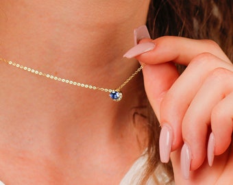Blue Sapphire Pendant, Sapphire Diamond Pendant Necklace, Crystal Necklace, Dainty Blue Diamond Necklace, Crystal Pendant, Gemstone Necklace