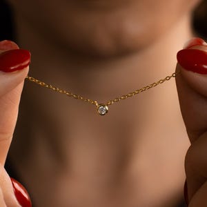 Diamond Solitaire Necklace, Delicate Diamond Necklace, Bridal Necklace, Wedding Jewelry, Gold Necklace, Sterling Silver Diamond Necklace