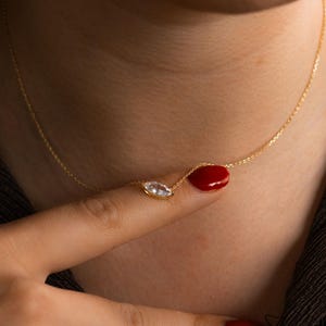 Marquise Diamond Necklace, Dainty Diamond Pendant Necklace, Minimalist Diamond Jewelry, Delicate Crystal Necklace, Layering necklace