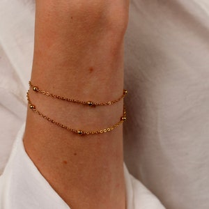 Double Gold Chain Bracelet, Duo Bead Chain Bracelet, Double Satellite Bracelet, Minimalist Gold Bracelet, Layered Bracelet For Women image 1