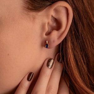 Sapphire Stud Earrings, Dainty Stud Earrings, Blue Sapphire Earrings, September Birthstone Earrings, Minimalist Earring Studs, Gemstone Stud