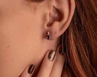 Sapphire Stud Earrings, Dainty Stud Earrings, Blue Sapphire Earrings, September Birthstone Earrings, Minimalist Earring Studs, Gemstone Stud