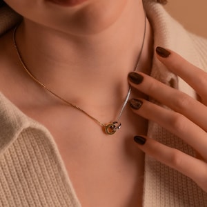 Interlocking Circles Necklace, Eternity Circle Necklace, Infinity Necklace, Mixed Metal Necklace, Silver & Gold Necklace, Gift For Her