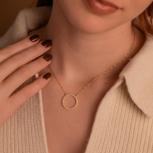 Pave Diamond Ring Pendant Necklace Diamond Circle Necklace, Minimalist Karma Necklace Pendant, Dainty Diamond Pendant Gift For Her