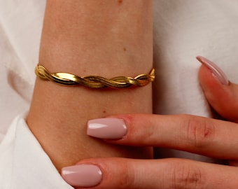 Herringbone Gold Bracelet Snake Link Chain Bracelet, Double Gold Bracelet Twisted Duo Bracelet, Minimalist Gold Bracelet