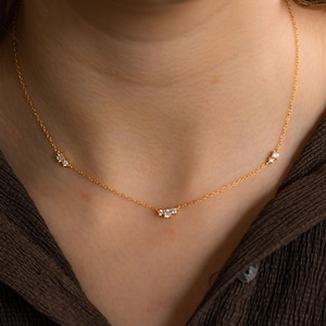 Diamond Station Necklace, Gold Diamond Chain, Delicate Crystal Necklace, Wedding Necklace, Bridal Necklace, Bridesmaid Gifts, Gift for Her