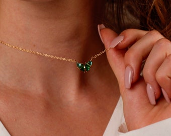 Emerald Butterfly Necklace, Diamond Butterfly Pendant Necklace, May Birthstone Necklace, Butterfly Charm Necklace, Dainty Emerald Pendant