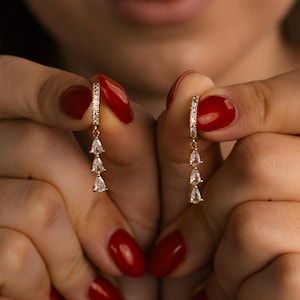 CZ Diamond Drop Earrings, Minimalist Diamond Dangle Earrings, Diamond Huggie Hoops, Diamond Tassel Earrings, Wedding Jewelry, Bridal Jewelry