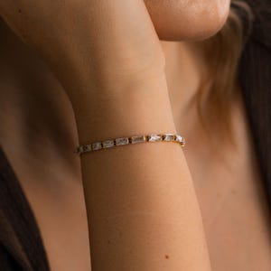 Baguette Diamond Tennis Bracelet, Minimalist Diamond Bracelet, Rectangle Tennis Bracelet, CZ Stone Bracelet for Women, Gift for Her