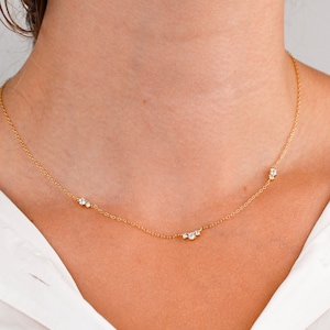 Diamond Station Necklace Crystal Charm Necklace, Dainty Diamond Necklace Minimalist Layering Necklace, Small Diamond Necklace Gift For Her