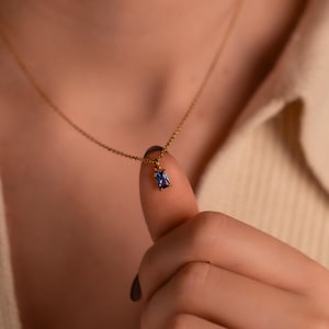 Dainty Sapphire Necklace, Emerald Cut Diamond Necklace, Tiny Sapphire Pendant, Baguette Pendant, Rectangle Gemstone Pendant, Gift For Her