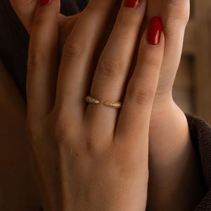Open Diamond Ring, Diamond Cuff Ring, Dainty Stacking Ring, Crystal Ring, Pave Gold Ring, Minimalist Ring for Women, Gift for Mom