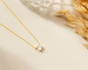 Diamond Solitaire Necklace, Single Diamond Necklace, Dainty Diamond Necklace, Prong Set Necklace, Large Diamond Necklace, Round Diamond