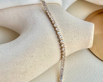 Tennisketting, Crystal Tennisketting in goud, Diamond Tennisketting, Gouden Tennisketting, Sierlijke Diamond Choker, Cadeau voor haar